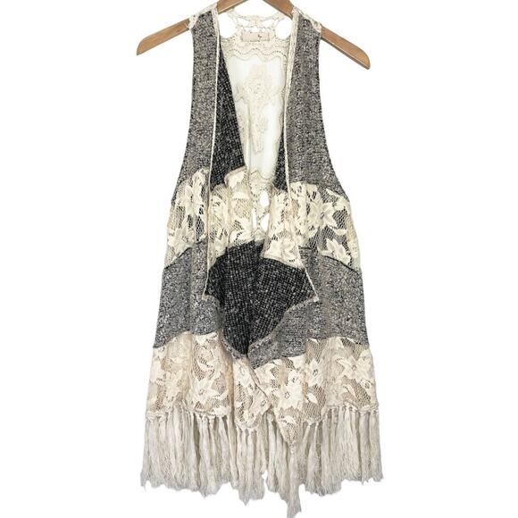 Anthropologie Sweaters - ANTHROPOLOGIE RYE Women’s Mixed Media Boho Fringed Lace Sweater Vest
